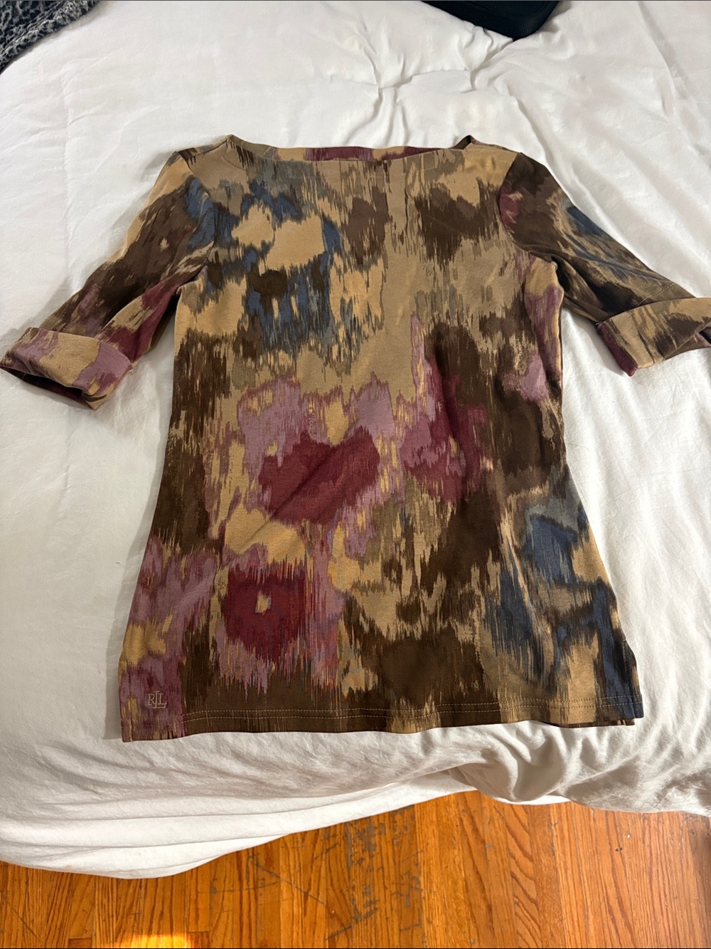 Ralph Lauren Abstract Watercolor Elbow-Sleeve Tunic in Brown, Pink and Blue